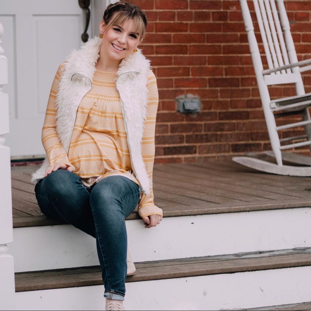Mustard Top with Lace Trim